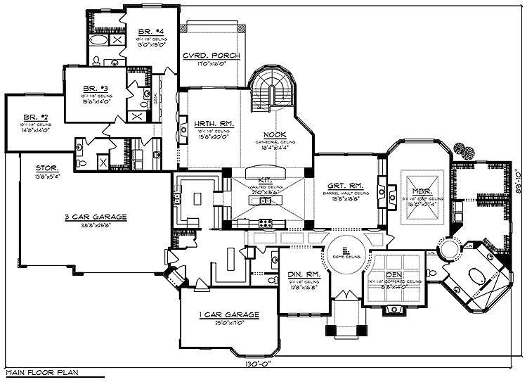 52915-front-Tuscan-1-story-house-plans-4-bedroom-5-bath-turret
