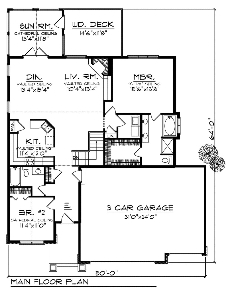 86004LL-front-craftsman-ranch-house-plans-walkout-basement-narrow