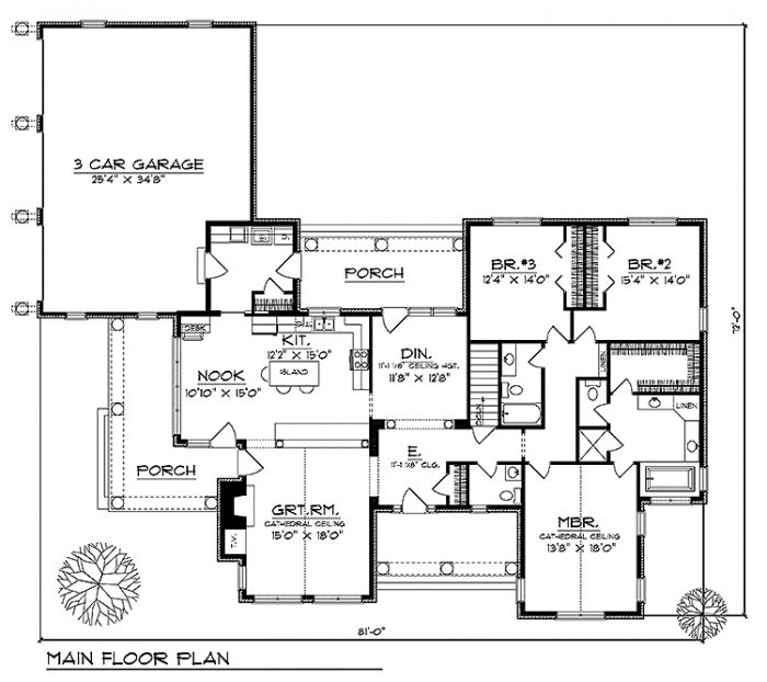    99100-frnt-traditional-ranch-house-plans