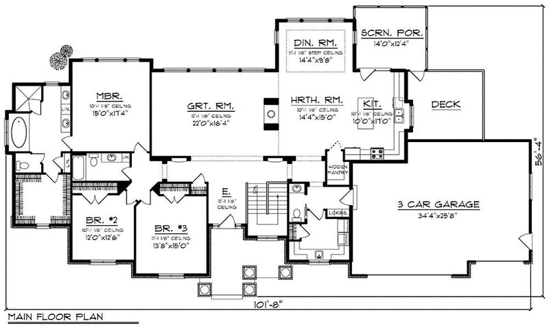 47214-Front-Traditional-Ranch-house-plan-3-Bedroom-3-Bathroom